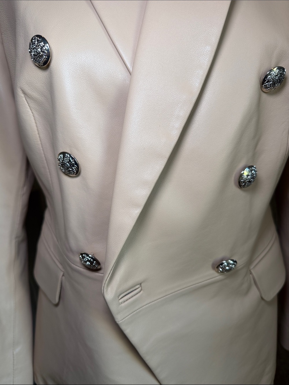 Leather Double-Breasted Blazer in Pale Rose - Picture 3 of 8